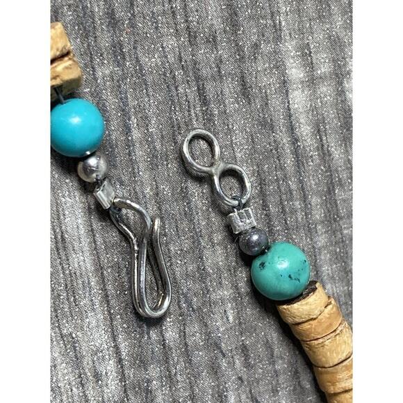 Vintage Tibetan Turquoise & Coconut Shell Collar Necklace Silver Clasp 15.5” - Picture 9 of 11